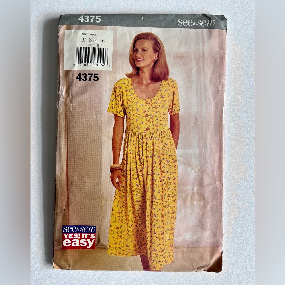 See & Sew Butterick Pattern 4375 Misses Dress - Size 12 Only Cut